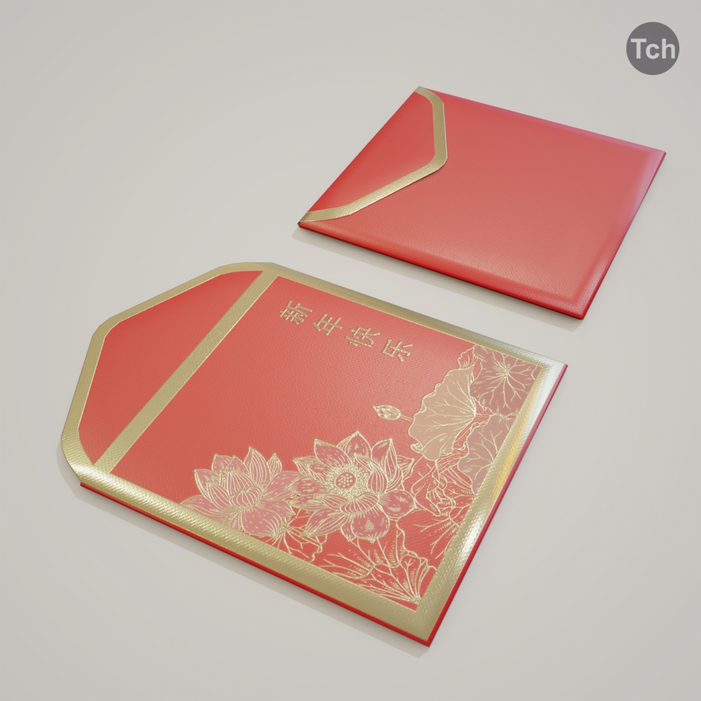 Asian red New Year envelopes (3D) | アジアの赤いお年玉封筒(3D)