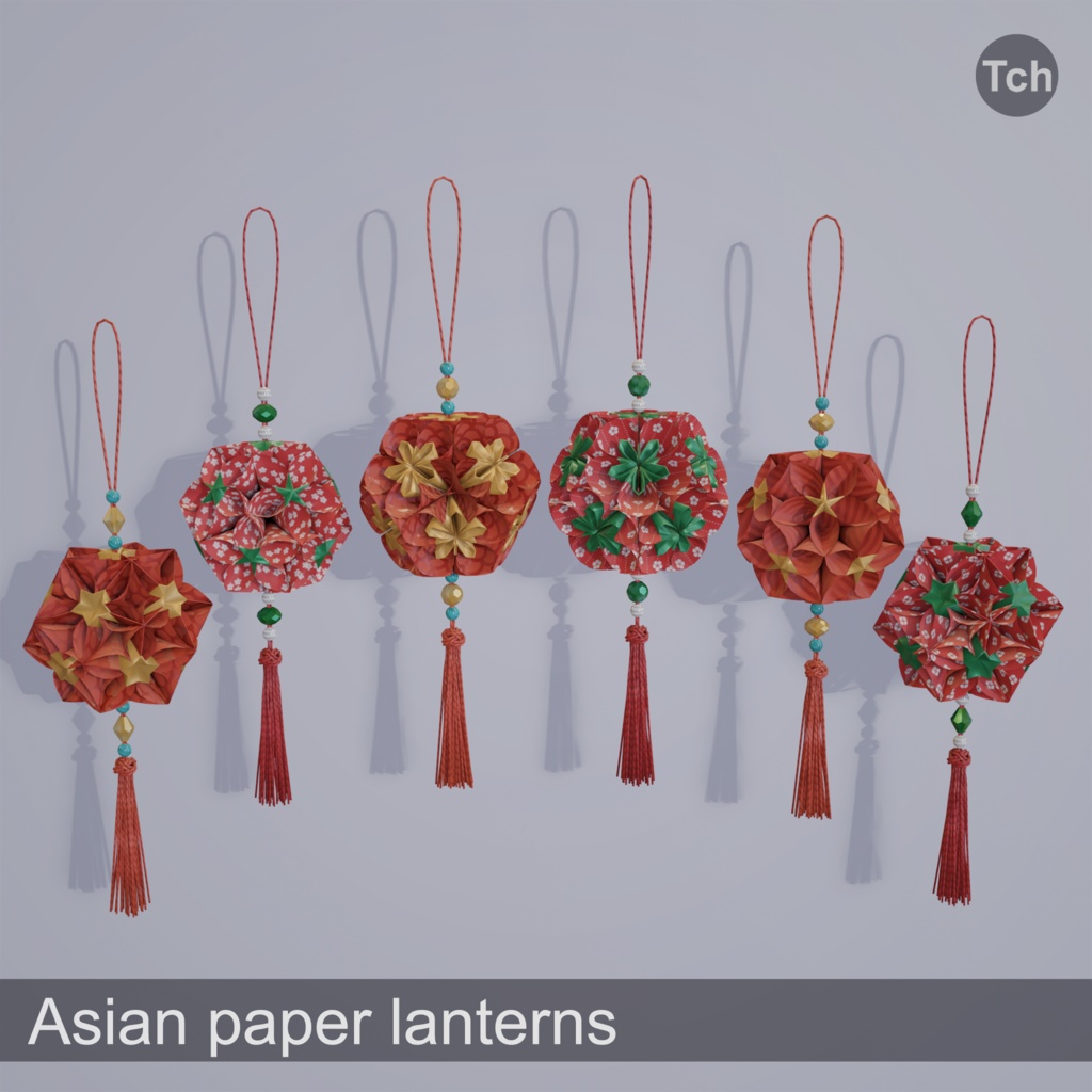 Asian paper lanterns (3D) | アジアの和紙ランタン(3D)