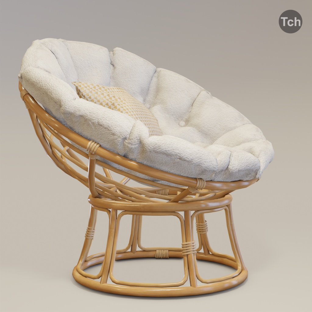 White papasan chair (3D) | 白いパパサンチェア(3D)