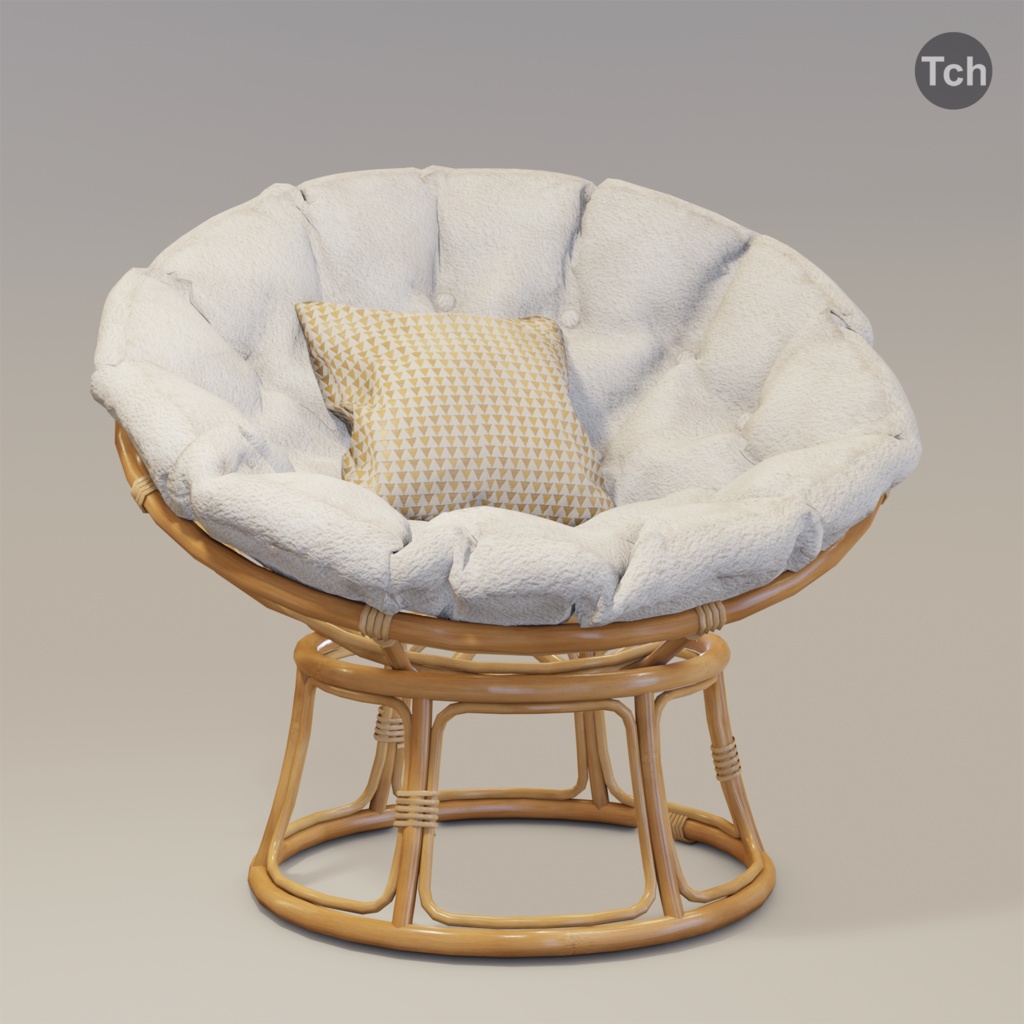 White papasan chair (3D) | 白いパパサンチェア(3D)