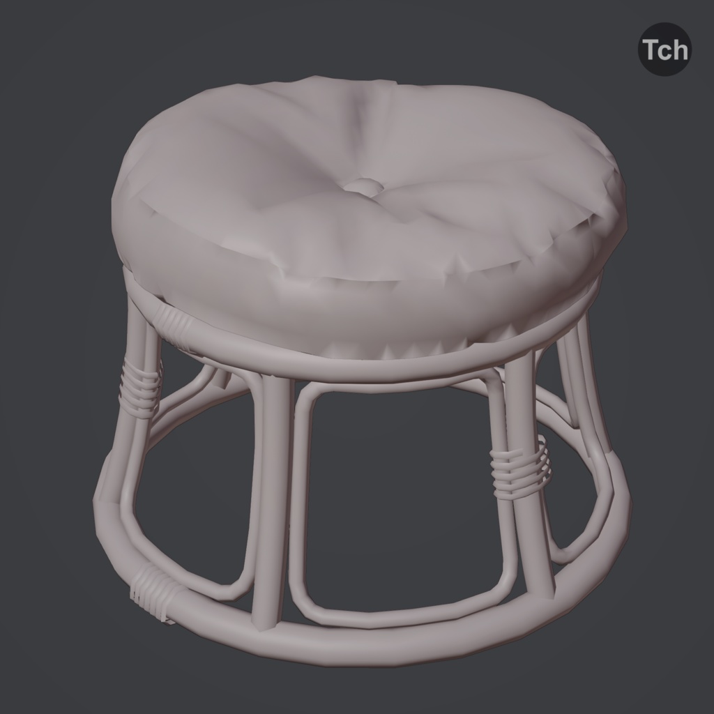 Green papasan chair with ottoman (3D) | 緑のパパサンチェアとオットマン(3D)