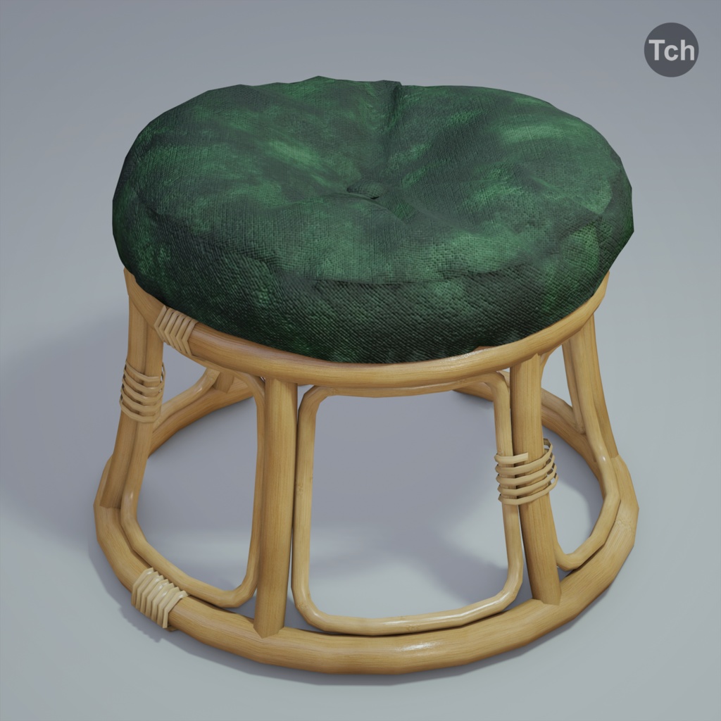 Green papasan chair with ottoman (3D) | 緑のパパサンチェアとオットマン(3D)