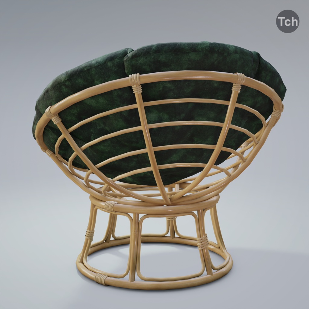 Green papasan chair with ottoman (3D) | 緑のパパサンチェアとオットマン(3D)