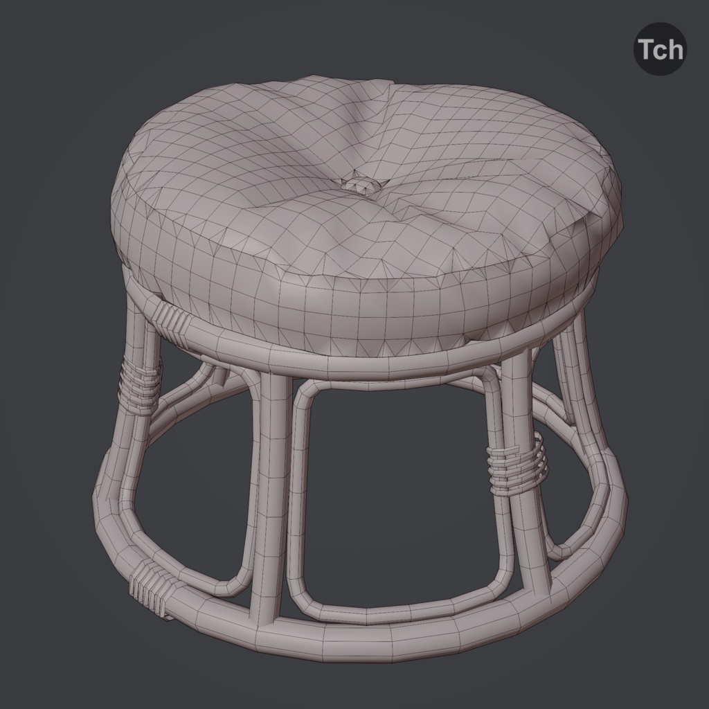 Green papasan chair with ottoman (3D) | 緑のパパサンチェアとオットマン(3D)