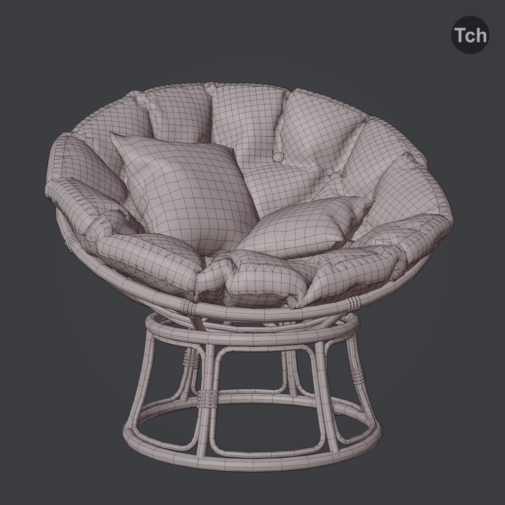 Green papasan chair with ottoman (3D) | 緑のパパサンチェアとオットマン(3D)
