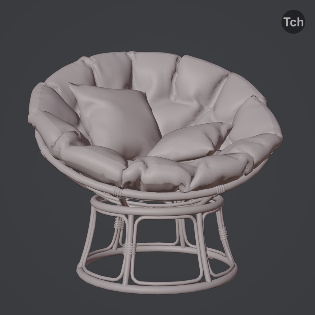 Green papasan chair with ottoman (3D) | 緑のパパサンチェアとオットマン(3D)