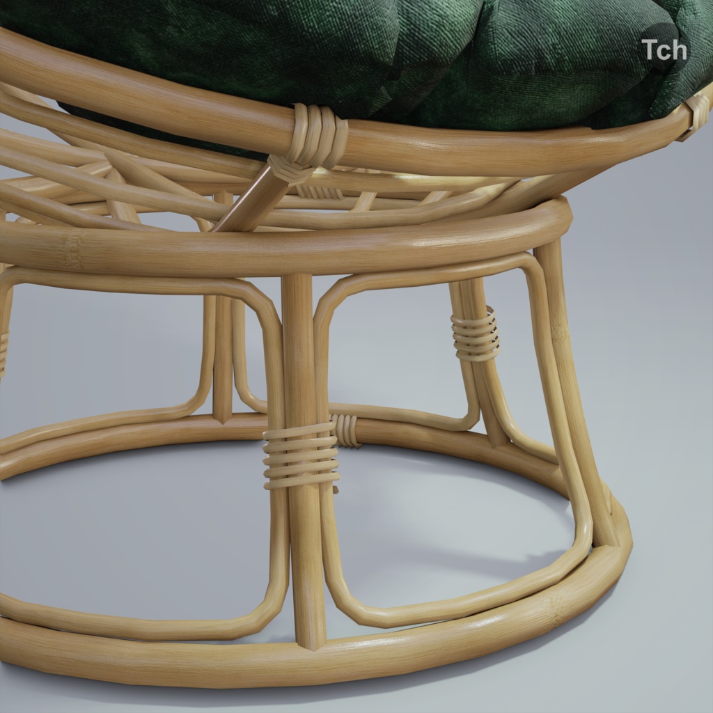 Green papasan chair with ottoman (3D) | 緑のパパサンチェアとオットマン(3D)