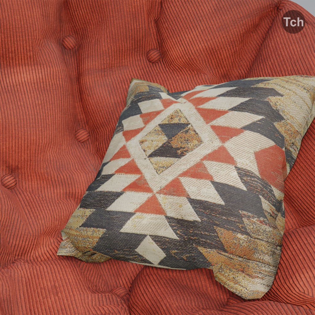 Red papasan chair with ottoman (3D) | 赤いパパサンチェアとオットマン(3D)