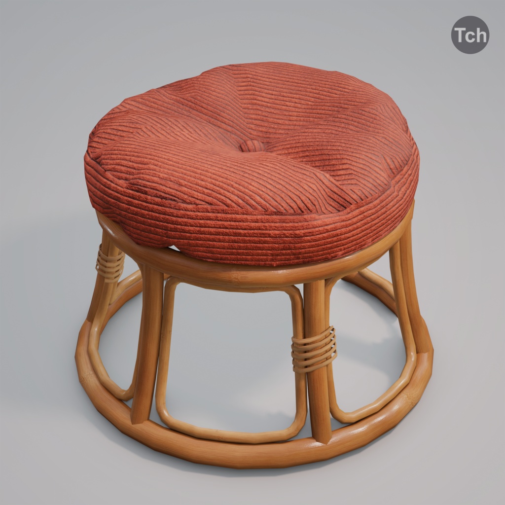 Red papasan chair with ottoman (3D) | 赤いパパサンチェアとオットマン(3D)