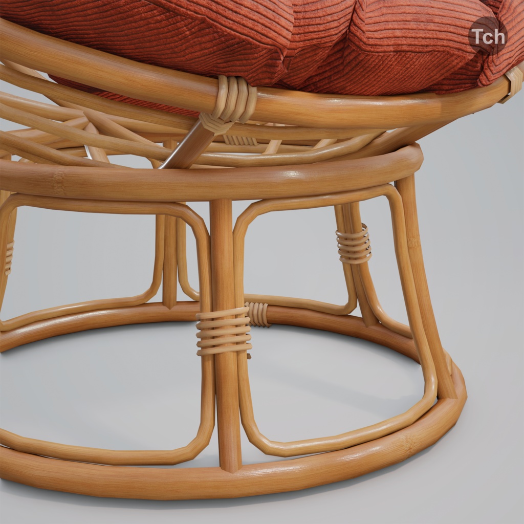 Red papasan chair with ottoman (3D) | 赤いパパサンチェアとオットマン(3D)