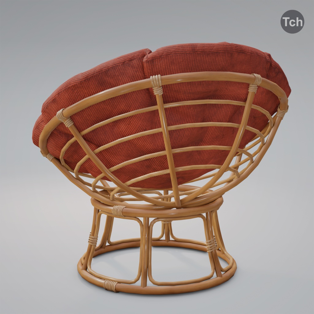 Red papasan chair with ottoman (3D) | 赤いパパサンチェアとオットマン(3D)