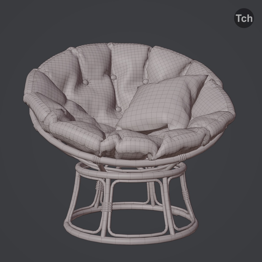 Red papasan chair with ottoman (3D) | 赤いパパサンチェアとオットマン(3D)