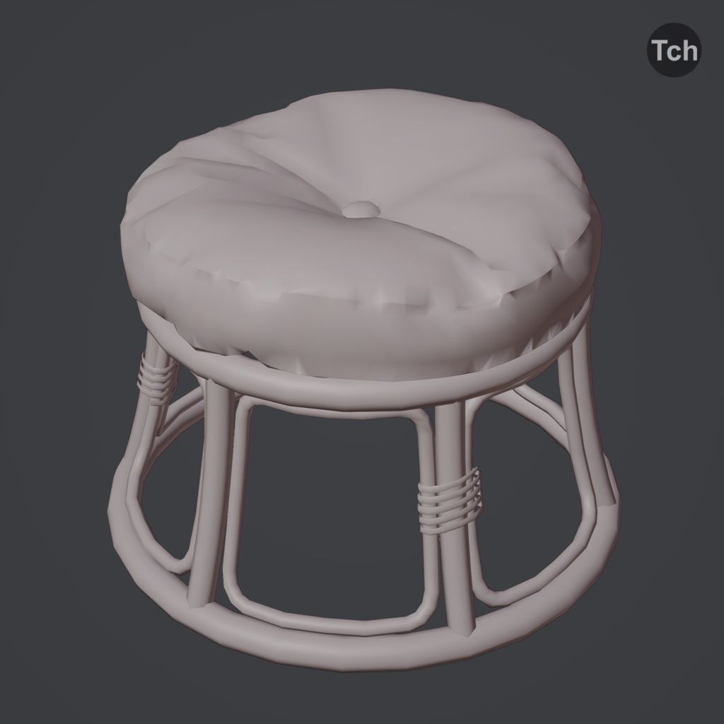 Red papasan chair with ottoman (3D) | 赤いパパサンチェアとオットマン(3D)