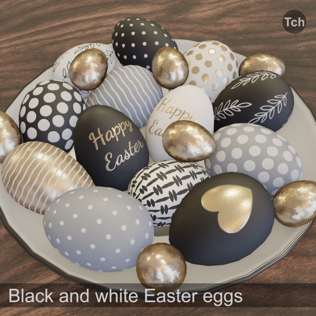 Black and white Easter eggs (3D) | 黒と白のイースターエッグ（3D）
