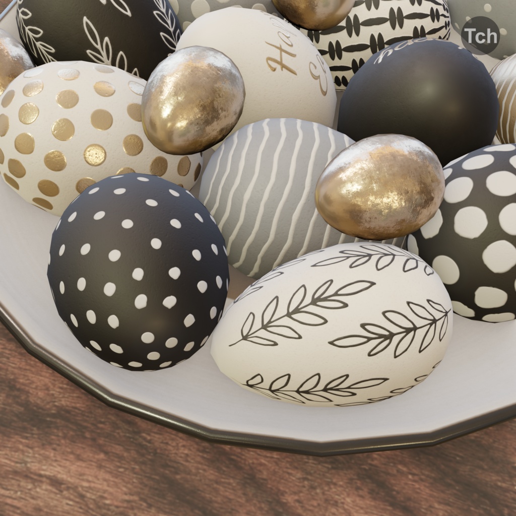 Black and white Easter eggs (3D) | 黒と白のイースターエッグ(3D)