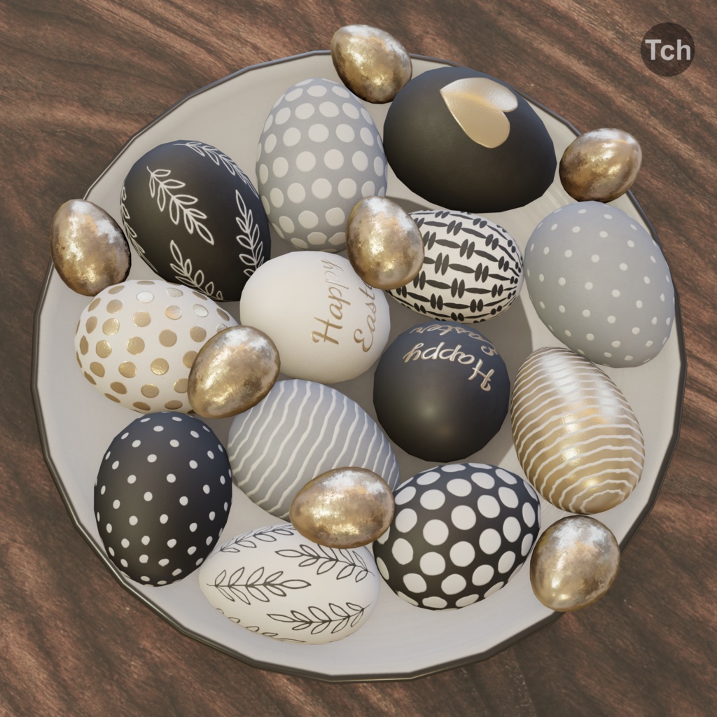 Black and white Easter eggs (3D) | 黒と白のイースターエッグ(3D)