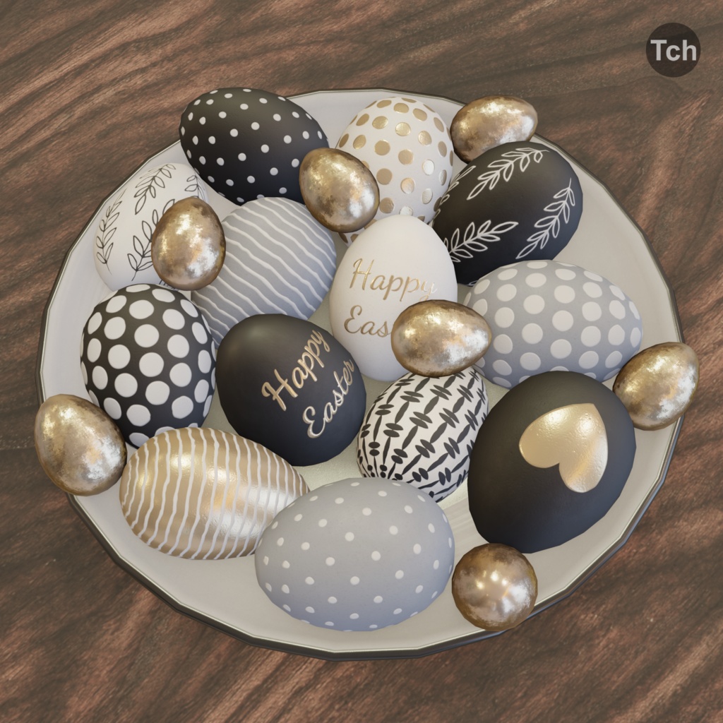 Black and white Easter eggs (3D) | 黒と白のイースターエッグ(3D)
