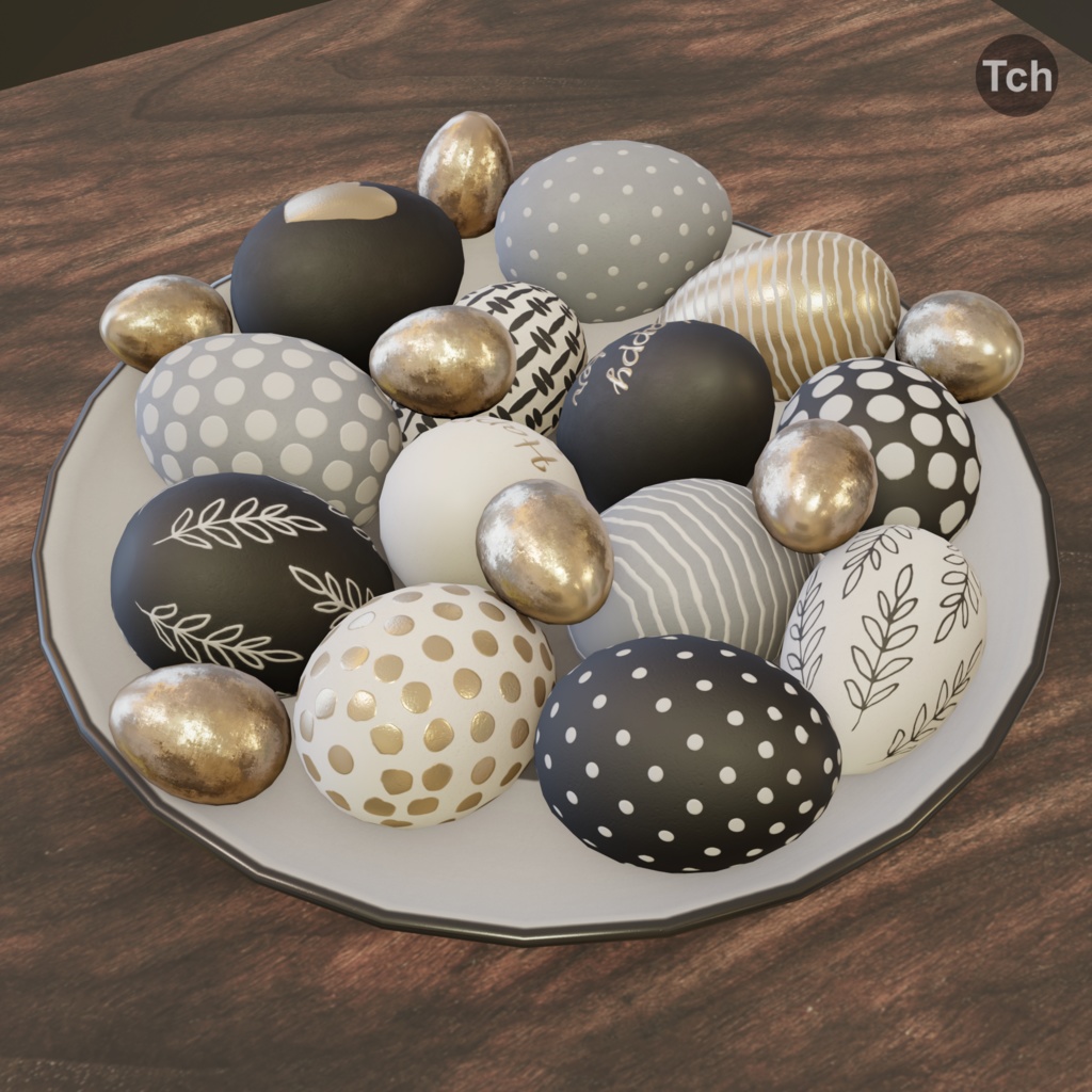 Black and white Easter eggs (3D) | 黒と白のイースターエッグ(3D)