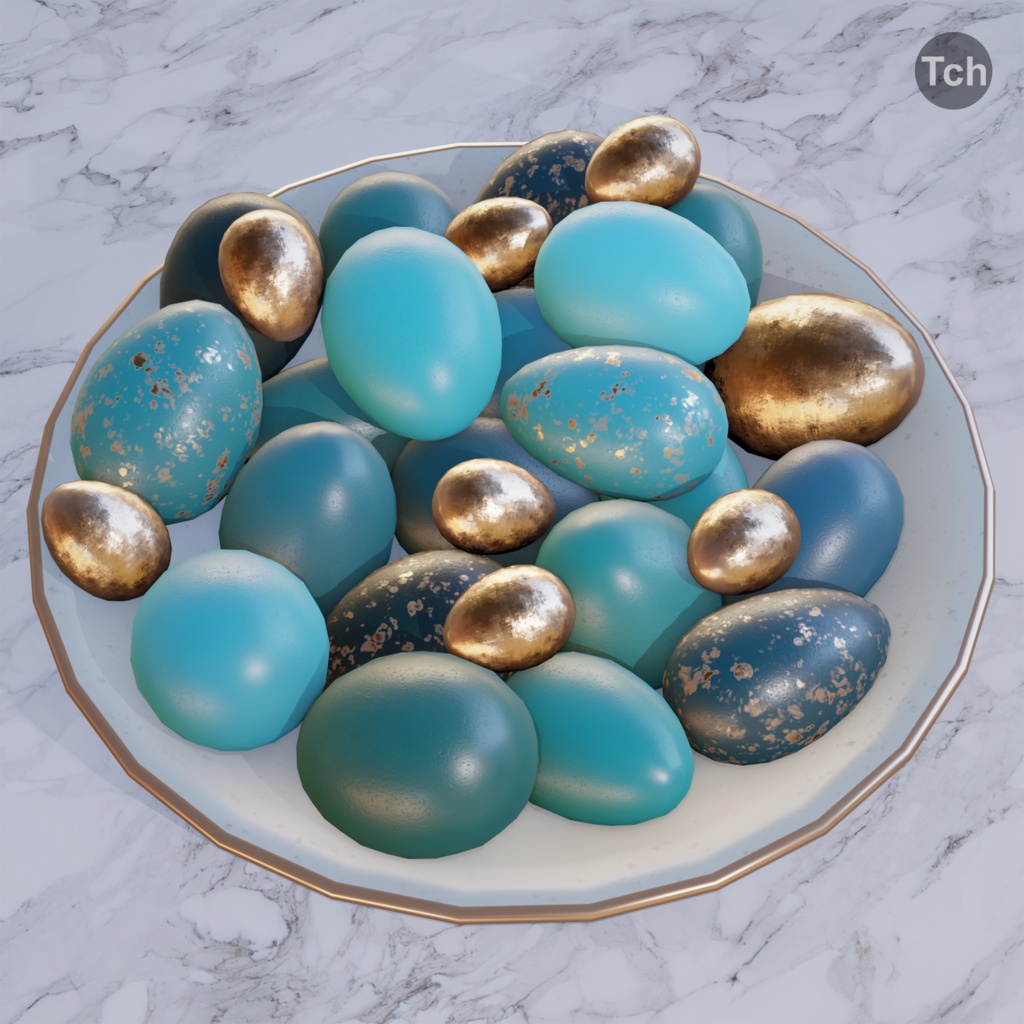 Blue Easter eggs (3D) | 青いイースターエッグ(3D)