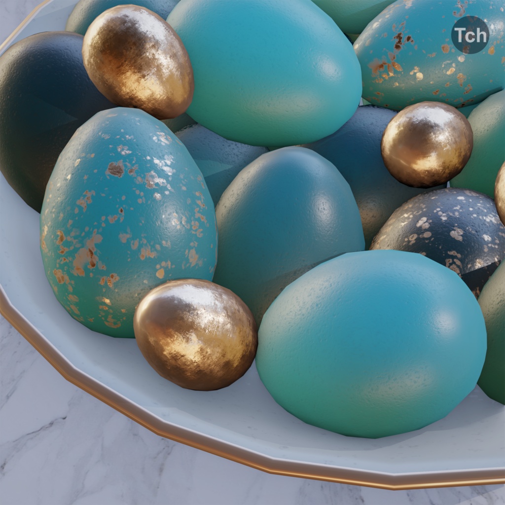 Blue Easter eggs (3D) | 青いイースターエッグ(3D)