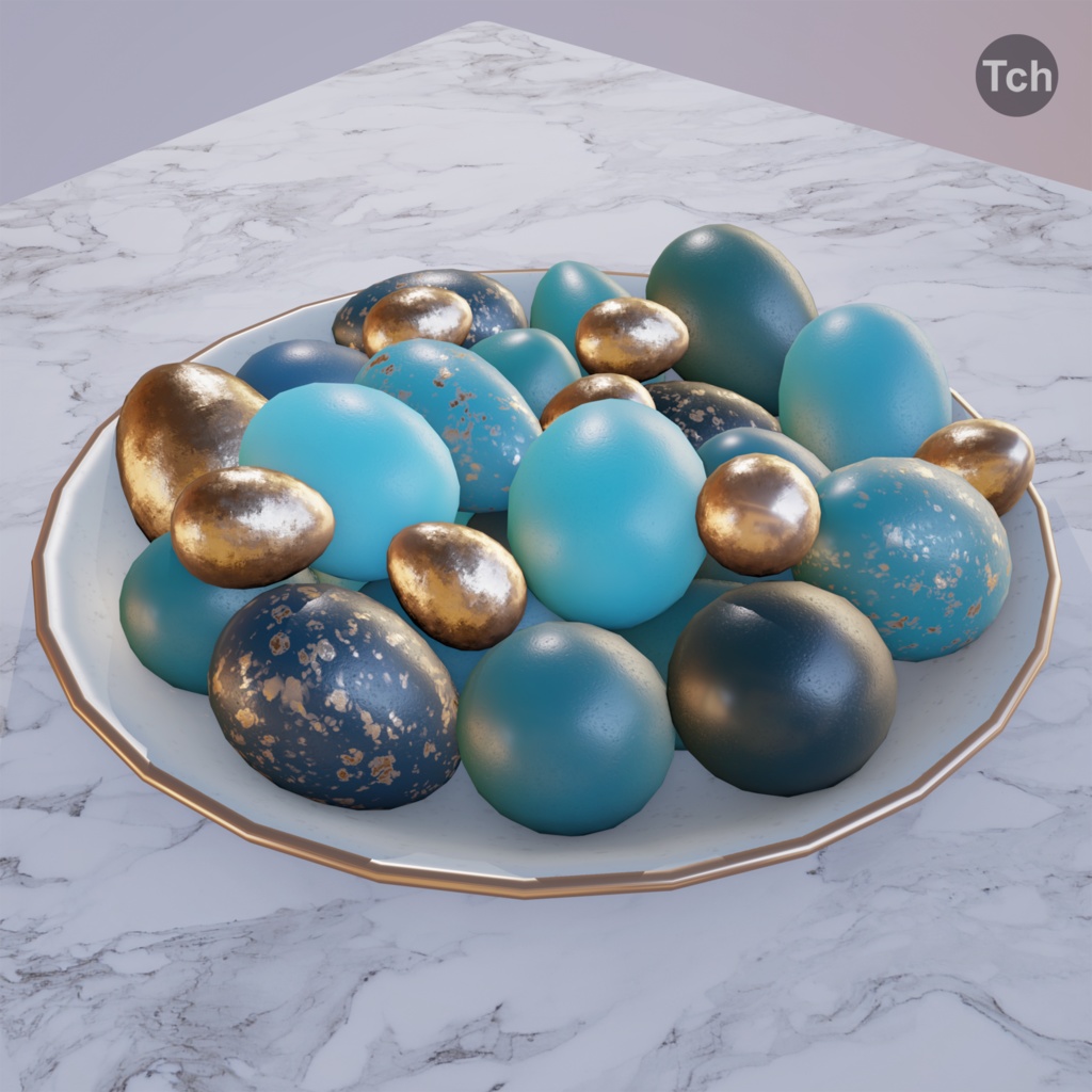 Blue Easter eggs (3D) | 青いイースターエッグ(3D)