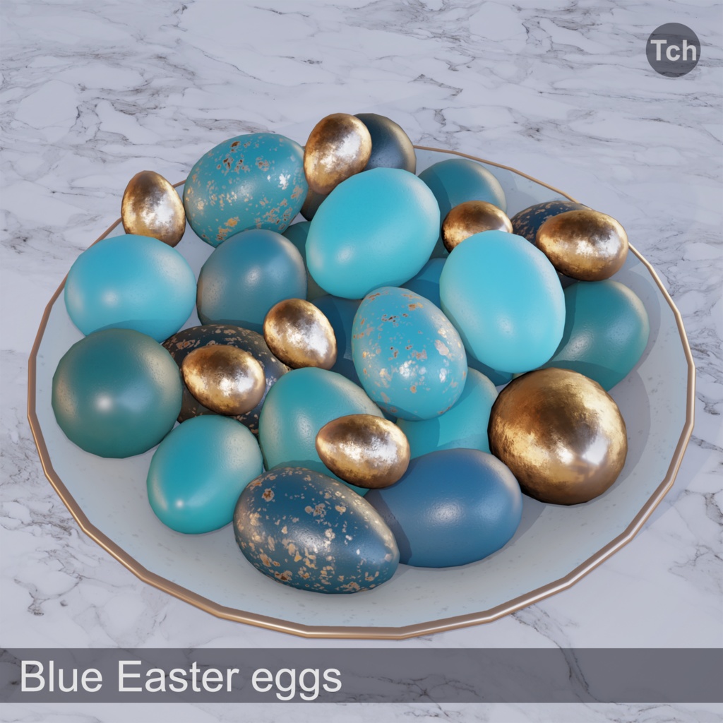 Blue Easter eggs (3D) | 青いイースターエッグ（3D）