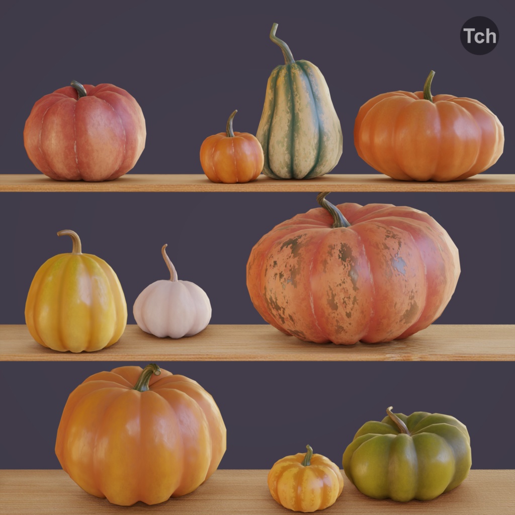 Autumn pumpkins set (3D) | 秋のかぼちゃセット(3D)