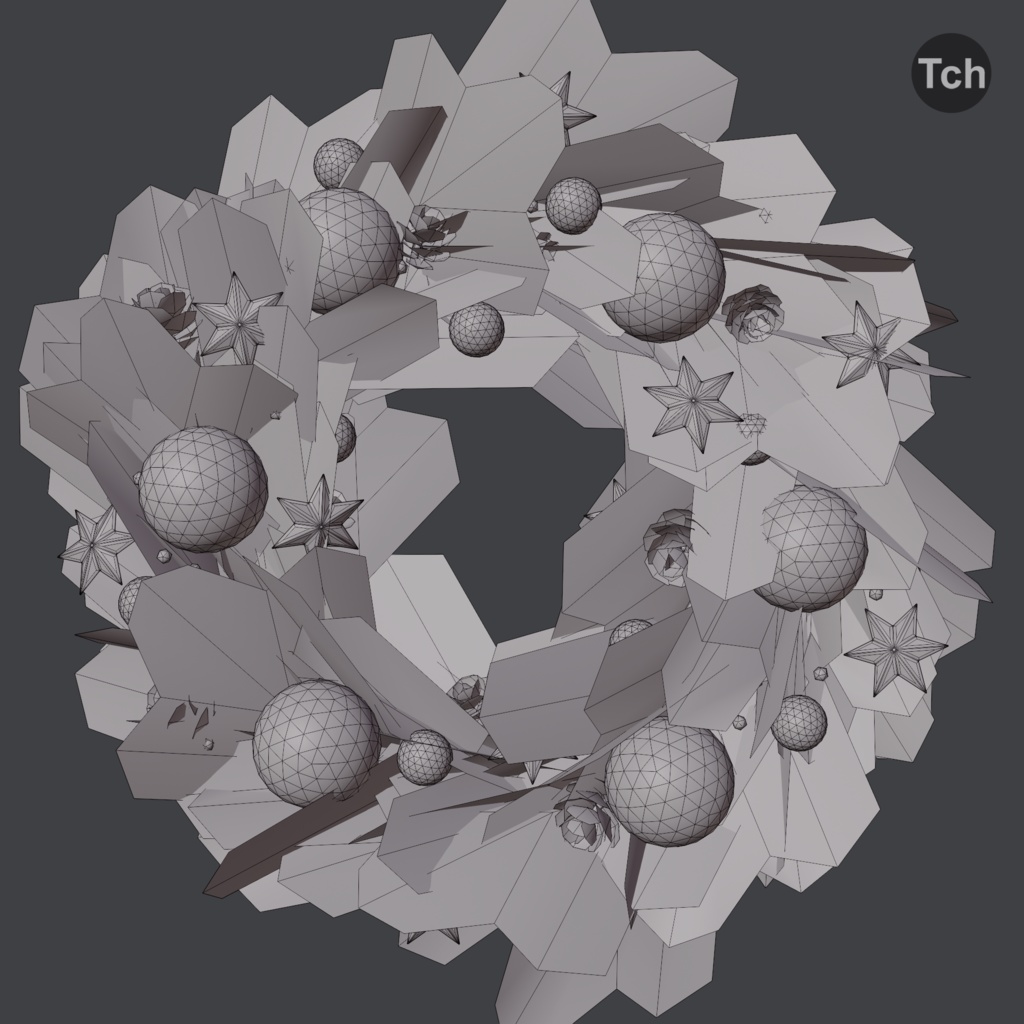 Christmas wreath in classic style (3D) | クラシックスタイルのクリスマスリース (3D)