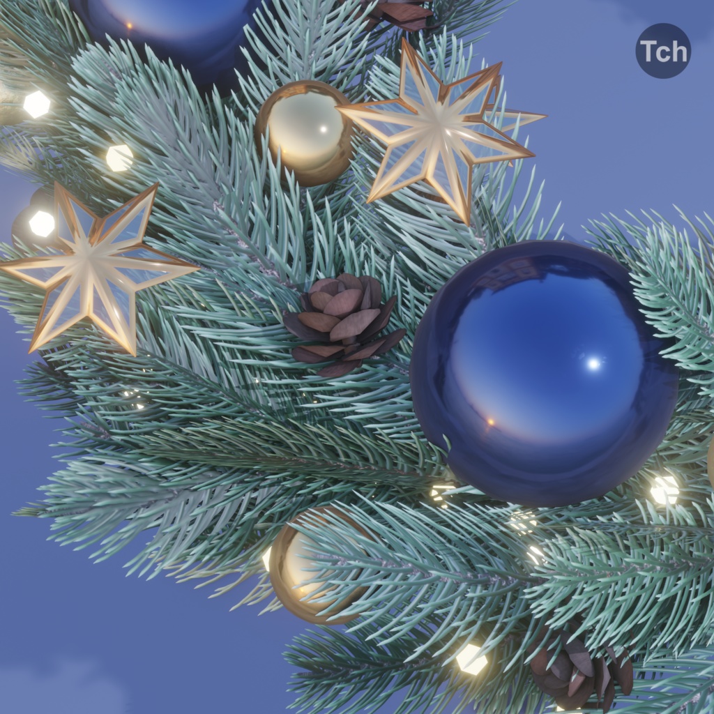 Christmas wreath in classic style (3D) | クラシックスタイルのクリスマスリース (3D)