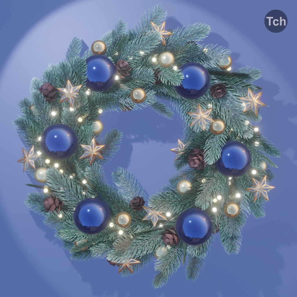 Christmas wreath in classic style (3D) | クラシックスタイルのクリスマスリース (3D)