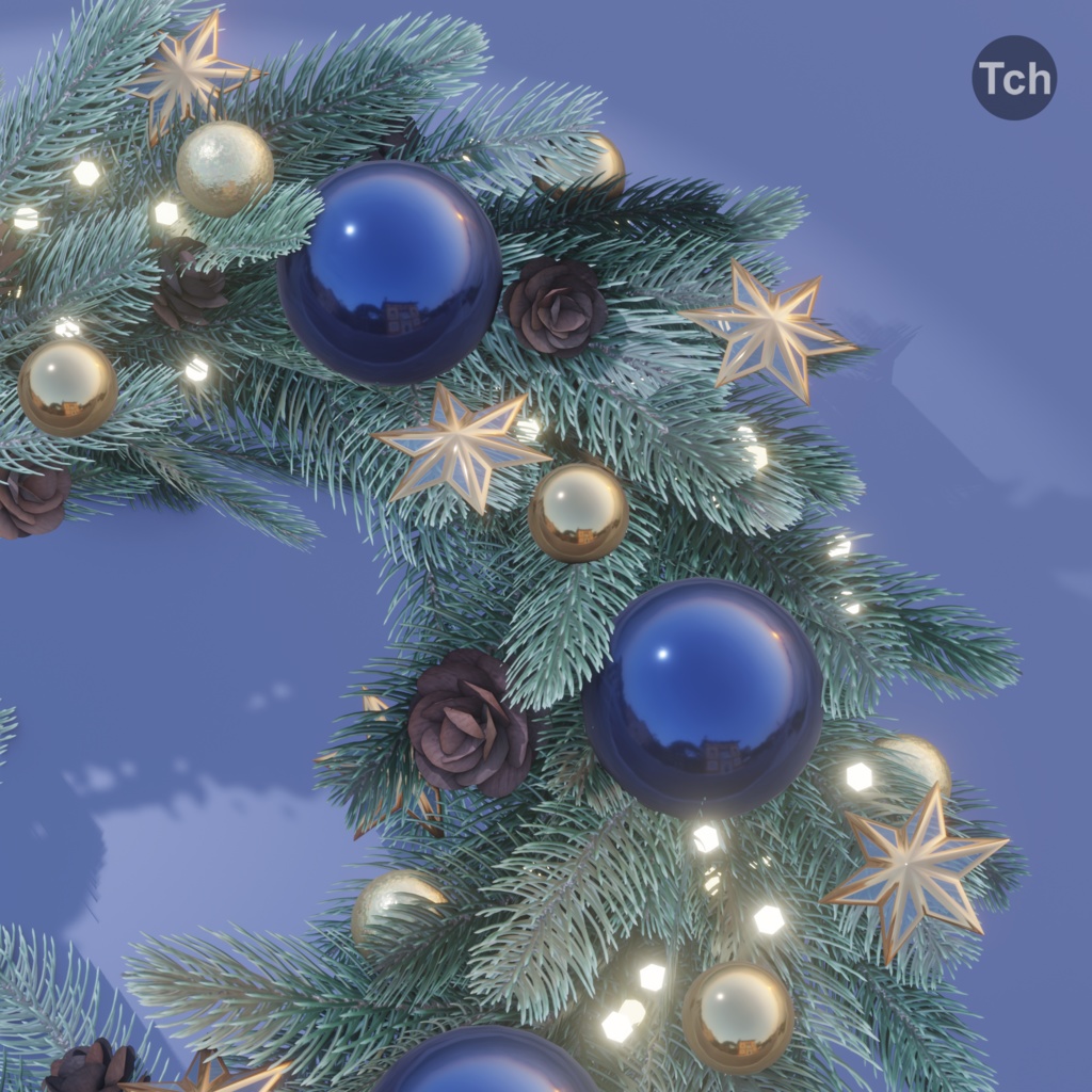 Christmas wreath in classic style (3D) | クラシックスタイルのクリスマスリース (3D)