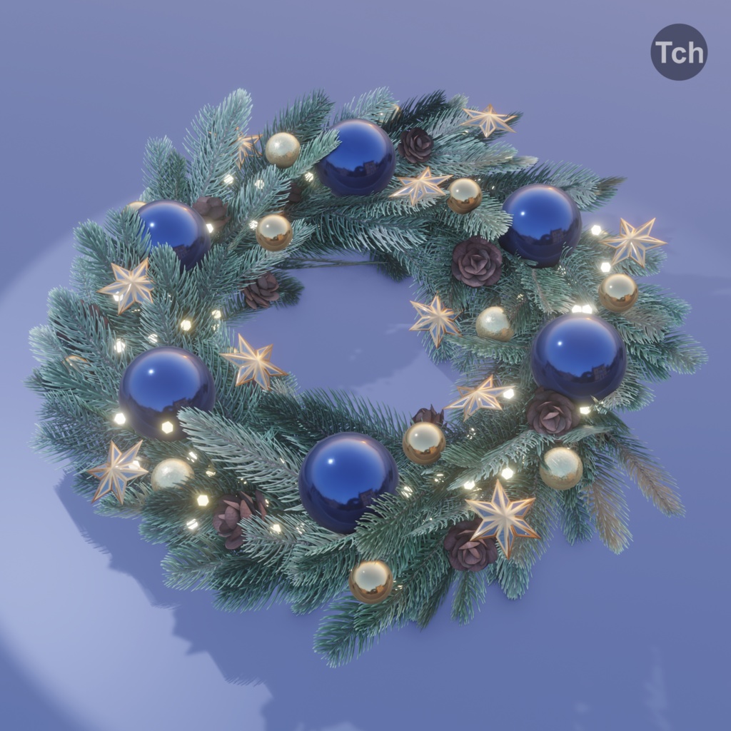 Christmas wreath in classic style (3D) | クラシックスタイルのクリスマスリース (3D)
