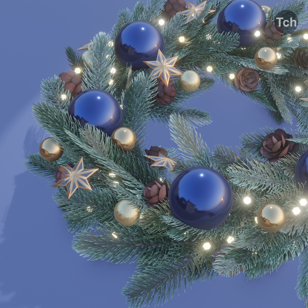 Christmas wreath in classic style (3D) | クラシックスタイルのクリスマスリース (3D)