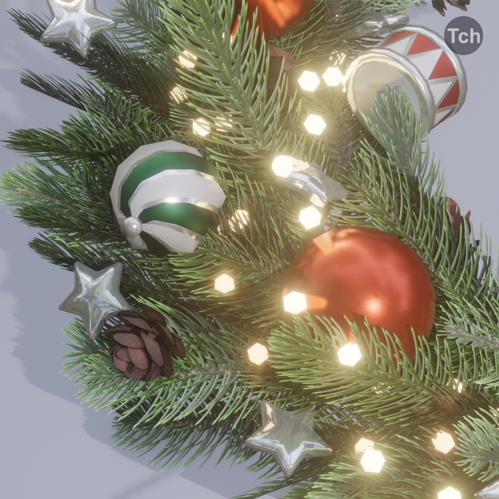 Christmas wreath in old style (3D) | 古いスタイルのクリスマスリース (3D)