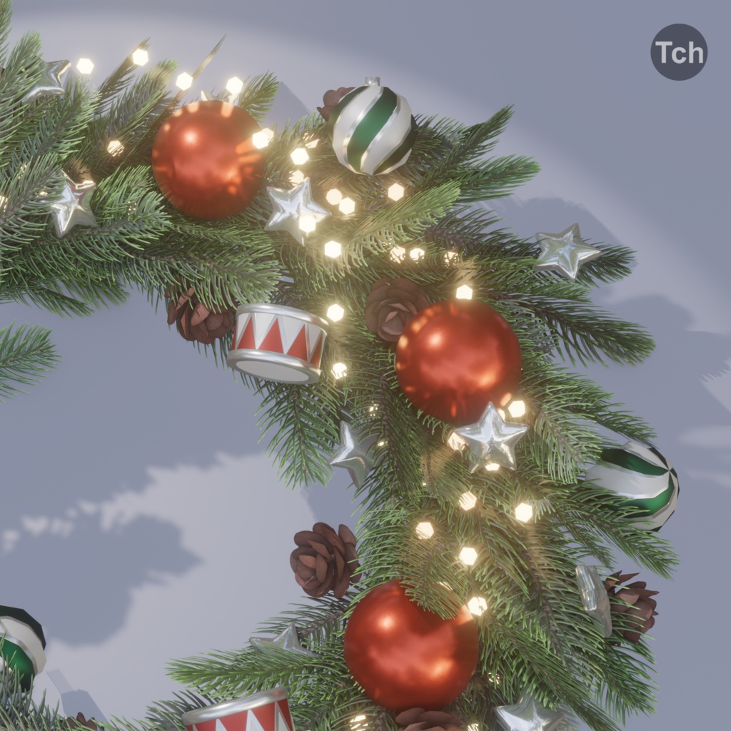 Christmas wreath in old style (3D) | 古いスタイルのクリスマスリース (3D)