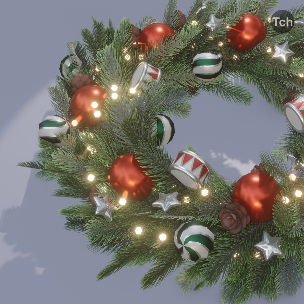 Christmas wreath in old style (3D) | 古いスタイルのクリスマスリース (3D)