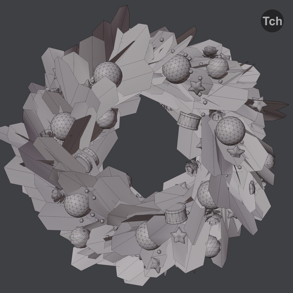 Christmas wreath in old style (3D) | 古いスタイルのクリスマスリース (3D)