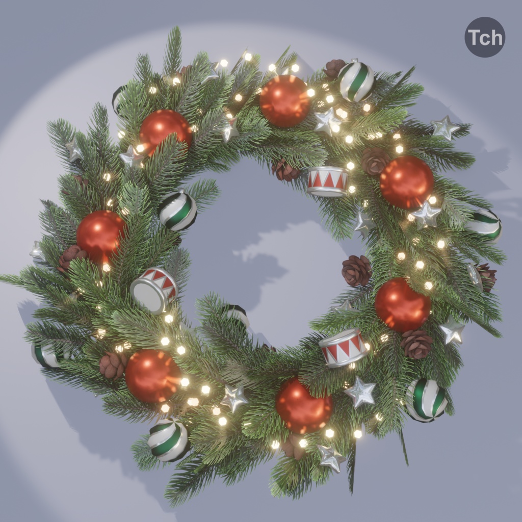Christmas wreath in old style (3D) | 古いスタイルのクリスマスリース (3D)