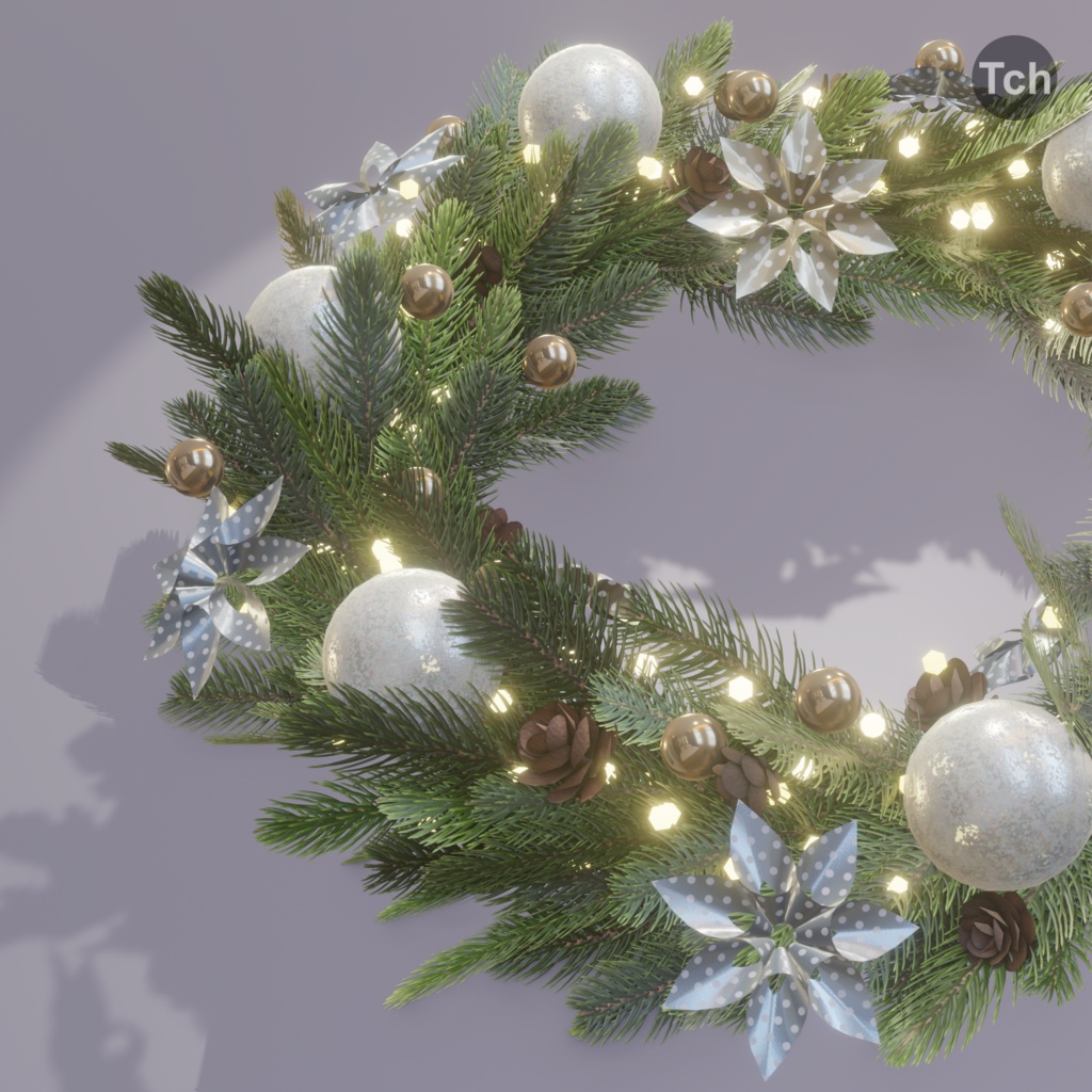 Christmas wreath in scandi style (3D) | スカンジナビアスタイルのクリスマスリース (3D)