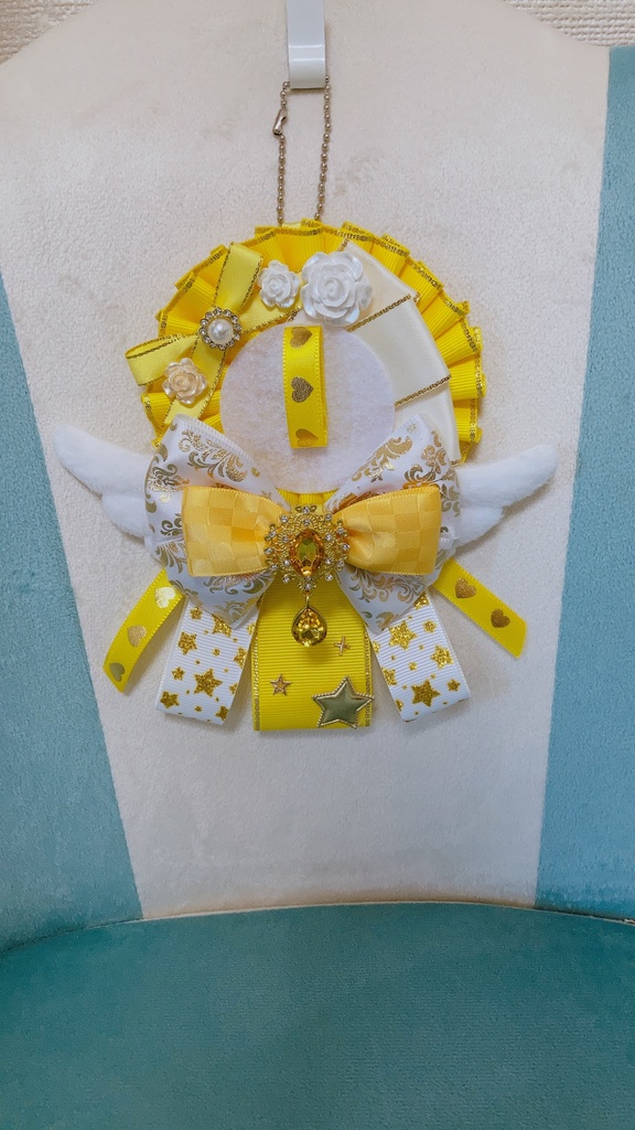 ハンドメイド　ロゼット　黄色×白