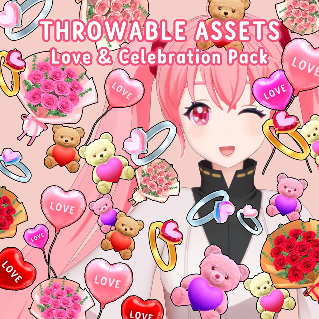 VTuber向け 投げ物アセット | Love & Celebration Pack | カワイイ配信装飾 | Twitch Integrated Throwing System