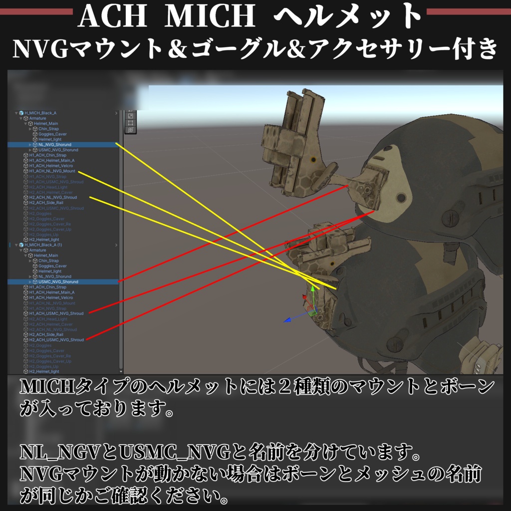 ACH MICH-2000 ヘルメット NVGマウント&ゴーグル&アクセサリー付き