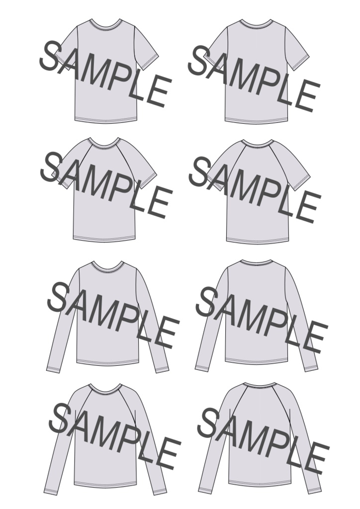 【OEM・企画向け】Tシャツ絵型データ4点セット|仕様書・提案資料に