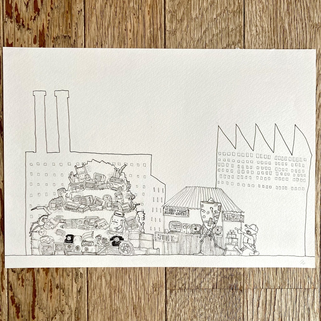 原画 3枚セット 「ゴミ捨て場のロボット」