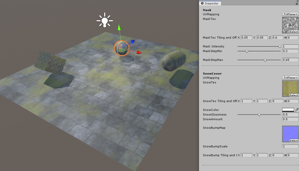 SnowCover+TriPlanar系シェーダー