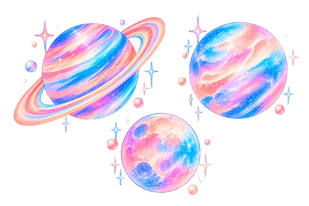 夢みる宇宙の水彩イラスト素材|30点 PNGセット