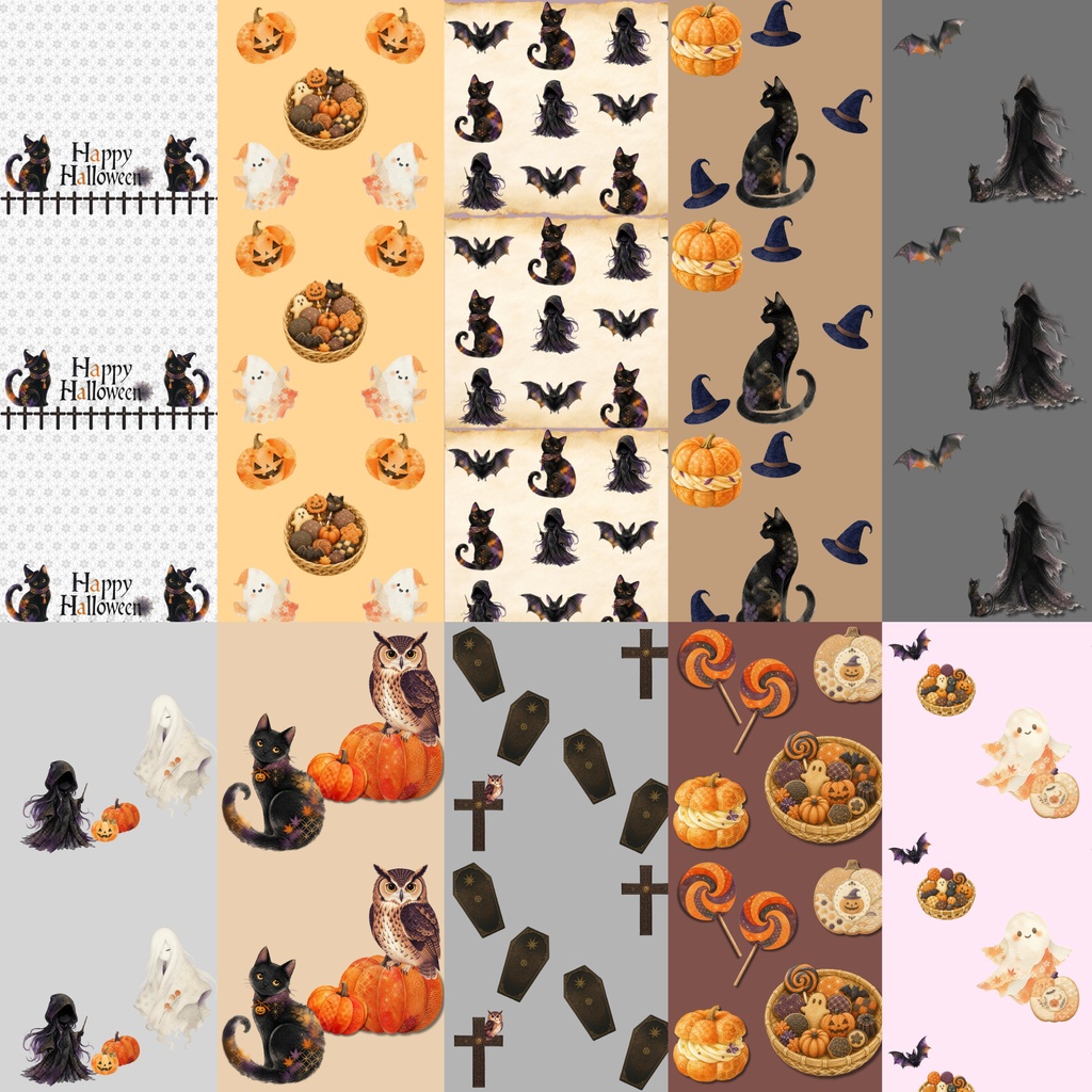 和柄ハロウィンのデジタルペーパー（10枚セット）