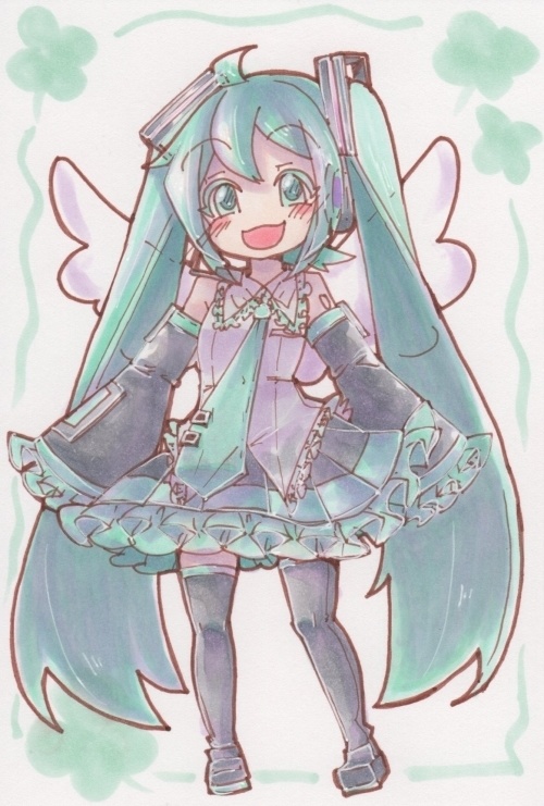 イラスト原画 初音ミクさん ハガキサイズ くりのいろ Booth