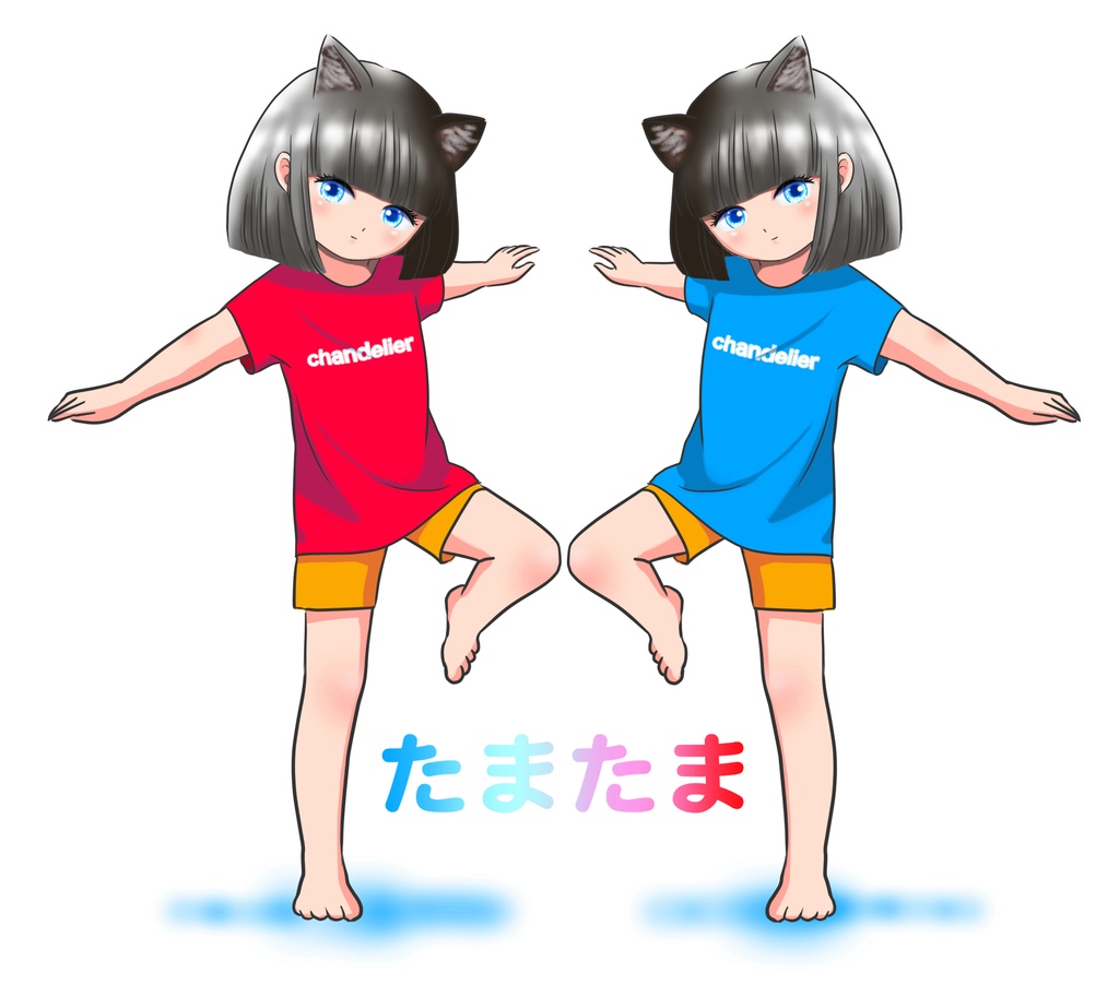 猫耳立ち絵ふたりTシャツ