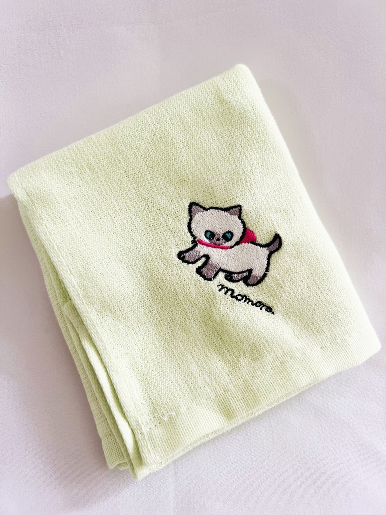 シャム猫ガーゼハンカチグリーン